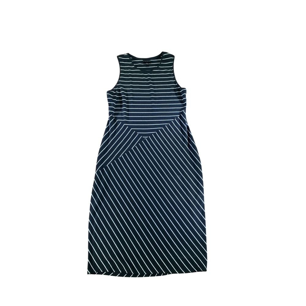 Mossimo Womens Black White Striped Ribbed‎ Sleeveless Midi Dress Size L